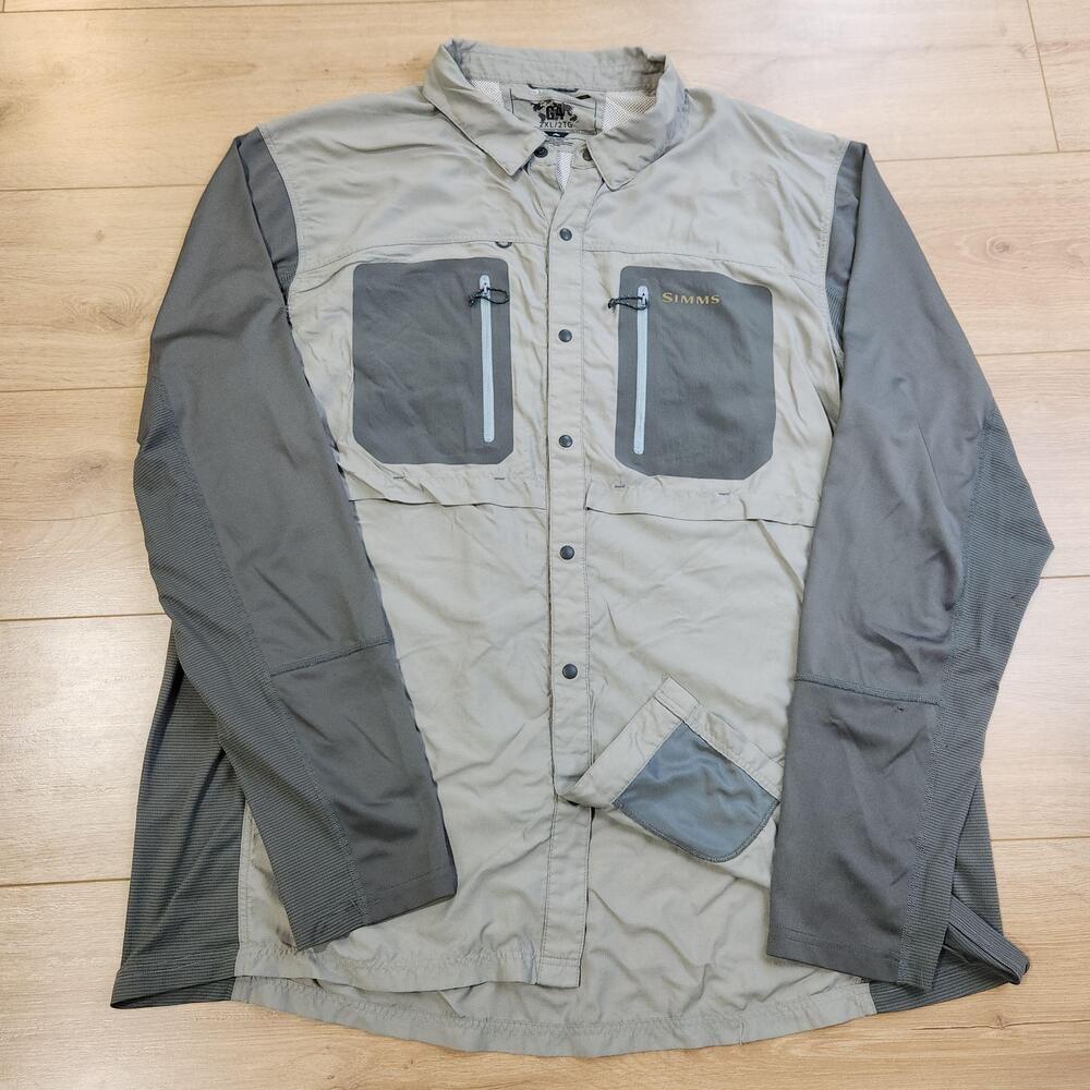 Simms G4 Shirt Mens 2XL Gray Long Sleeve Fishing Lightweight Stretch Performance